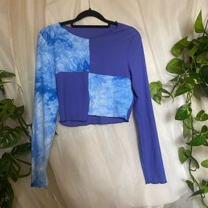 Sky blue patchwork long sleeve crop top 💙